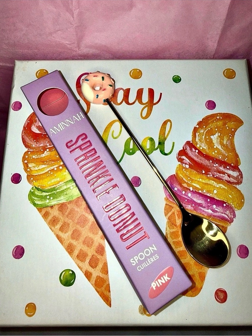Pink Sprinkle Donut Spoon - Decorative Party Spoon